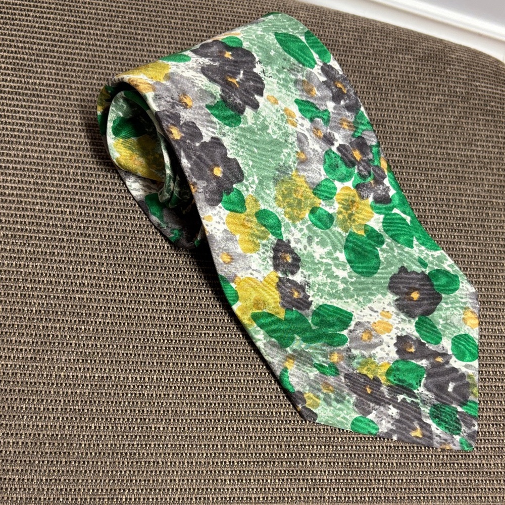 Pierre Cardin Green and Yellow Patterned Tie